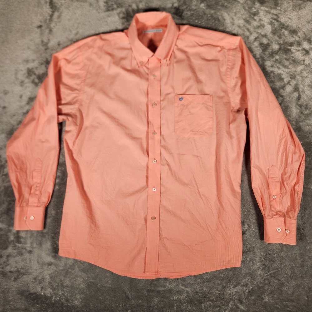 Southern Tide Button Down Shirt Mens Large Orange Excellent Cotton Stretch Check